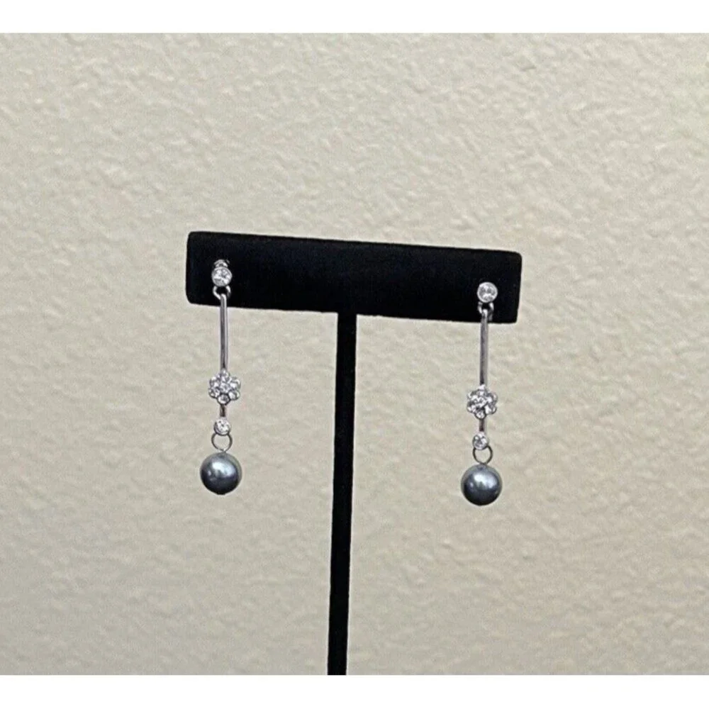Art de Franco Swarovski Elements and Pearl Dangle Drop Post Earrings 8mm